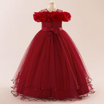 Kinder Mädchen Blumenmädchen Kleider Bestickt Hochzeit Brautjungfer Kleider Trägerlose Prinzessin Kleider Klavier Kostüme