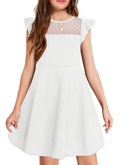 Arshiner Girls Dress Summer Dress Ruffle Short Sleeve Mesh A Line Casual Party Dresses with Pockets Kids Dresses for 6-13 Years 