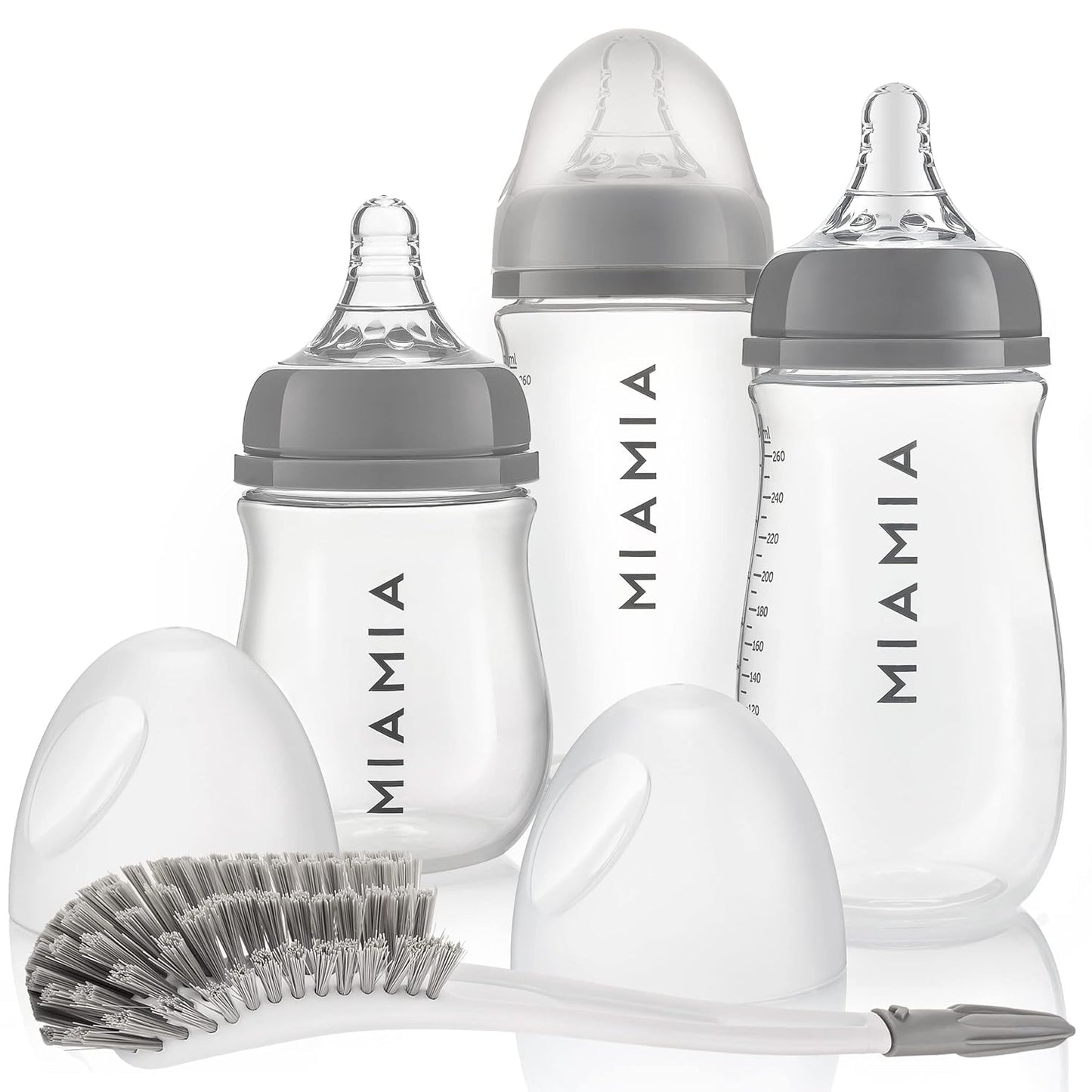 MiaMia 13-tlg. Babyflaschen Set – 6 Flaschen mit Silikon-Trinksaugern | Inkl. Milchpulverportionierer, Bürste & Abtropfständer | BPA-frei, Anti-Kolik & spülmaschinenfest | 2x 140 ml & 4x 260 ml - Meloni2