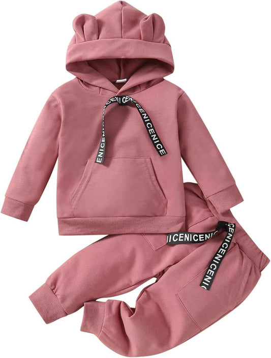 Zweiteiliges Herbst-Outfit für Kinder, Mädchen, 2-teilig, mit Kapuze, einfarbig, Sweatsuit-Set, Kleinkinder, Ausgehen, Western-Trainingsanzug, Jogginganzug, Jogginganzug, Jogginganzug, gemütliches