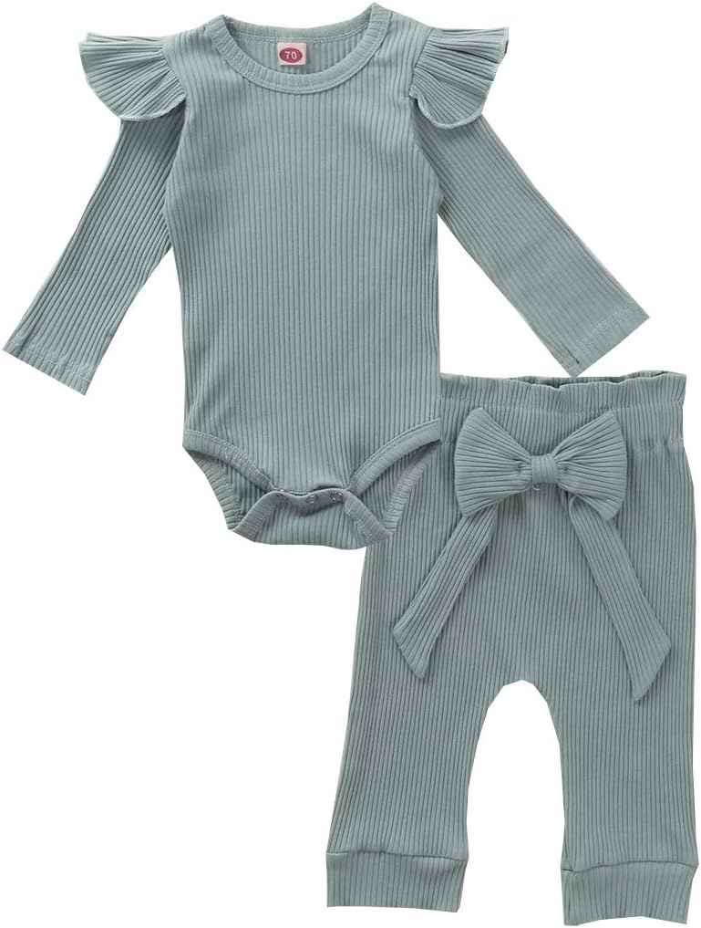 Geagodelia T-45461 Baby Girl Clothing Set, Soft Newborn Outfit with Long-Sleeved Bodysuit Romper, Trousers and Headband / Hat