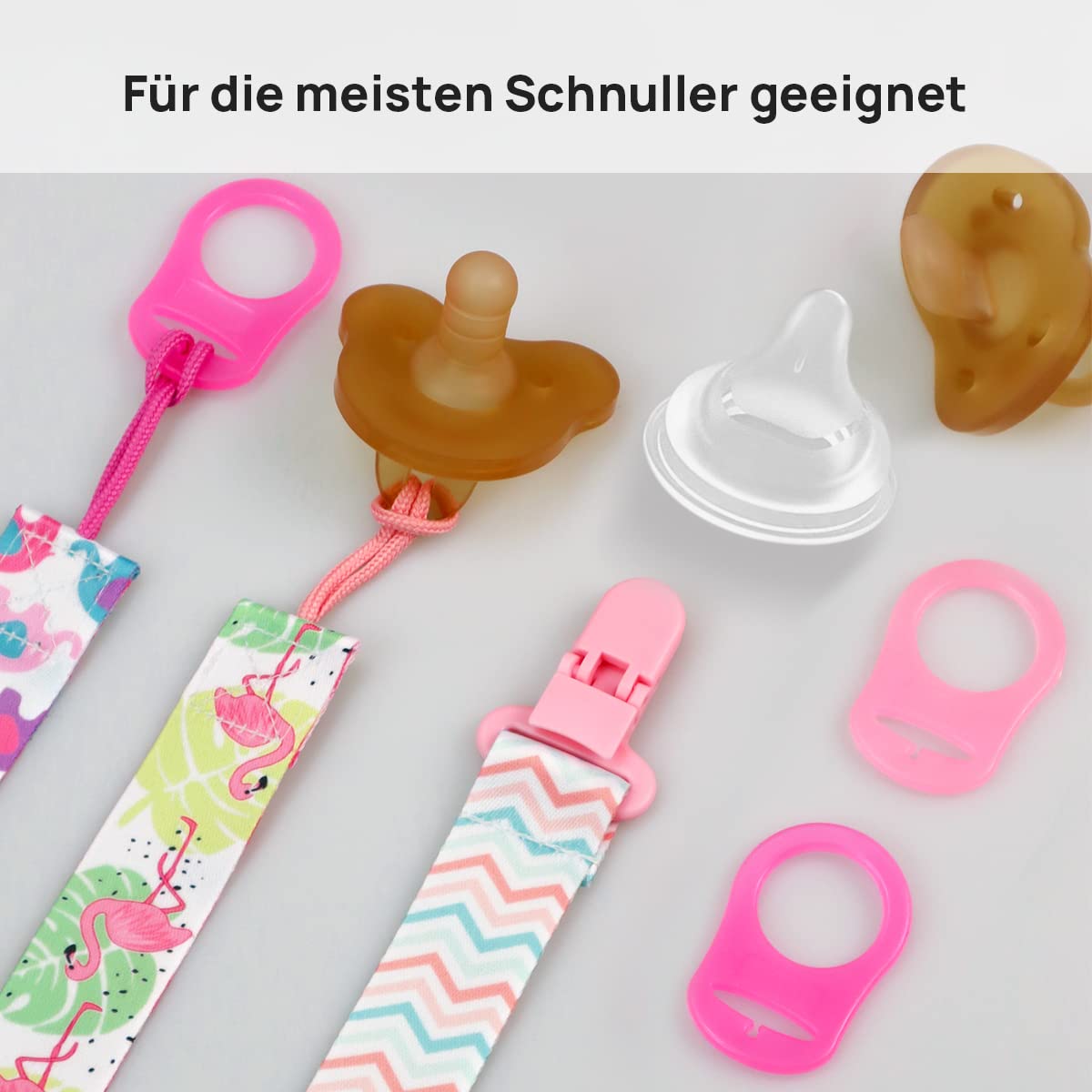 Suofuolef 4 Pack Schnullerkette Baby Mädchen, Baby Schnullerband Set mit Adaptern, Schnuller Clips für Neugeborenen Geburt & Taufe Geschenk, Rose