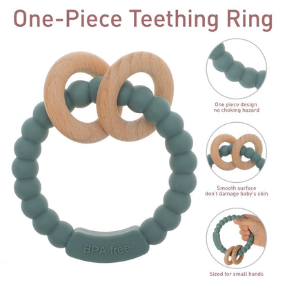 meanus Beißringe für Babys, Beißring Spielzeug aus Silikon und Buche, BPA-frei (Ether)