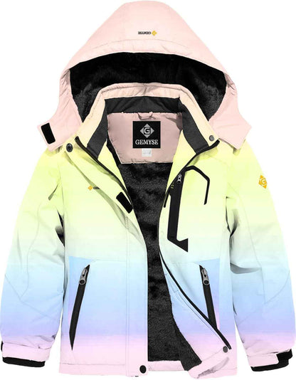 Gemyse Boys' Waterproof Ski Jacket, Windproof Fleece Jacket, Outdoor Winter Jacket, Rain Jacket with Hood