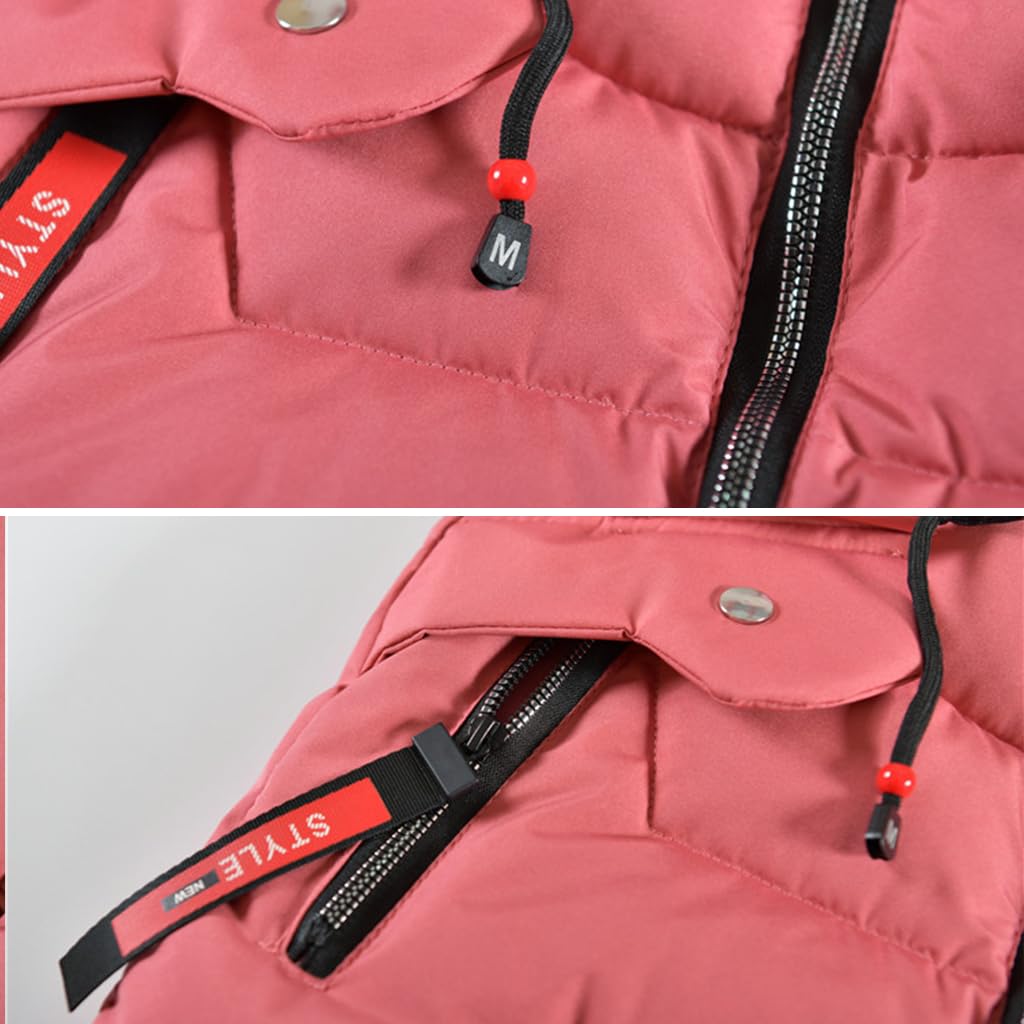 Girls' Winter Jacket Children's Winter Coat Thick Quilted Jacket Long Warm Parka Cotton Jacket Outdoor Coat with Fur Hood and Love Embroidery Print