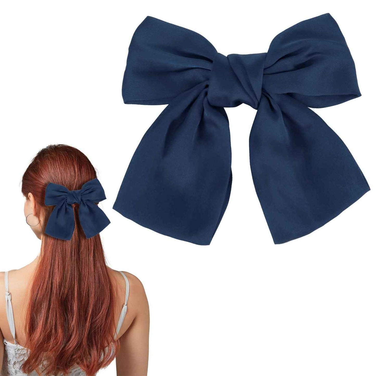 Bow Hair Clip, Pack of 2 Women Hair Bows Large Bow Hair Clip French Hair Clips Girls Hair Clips (Black + White)