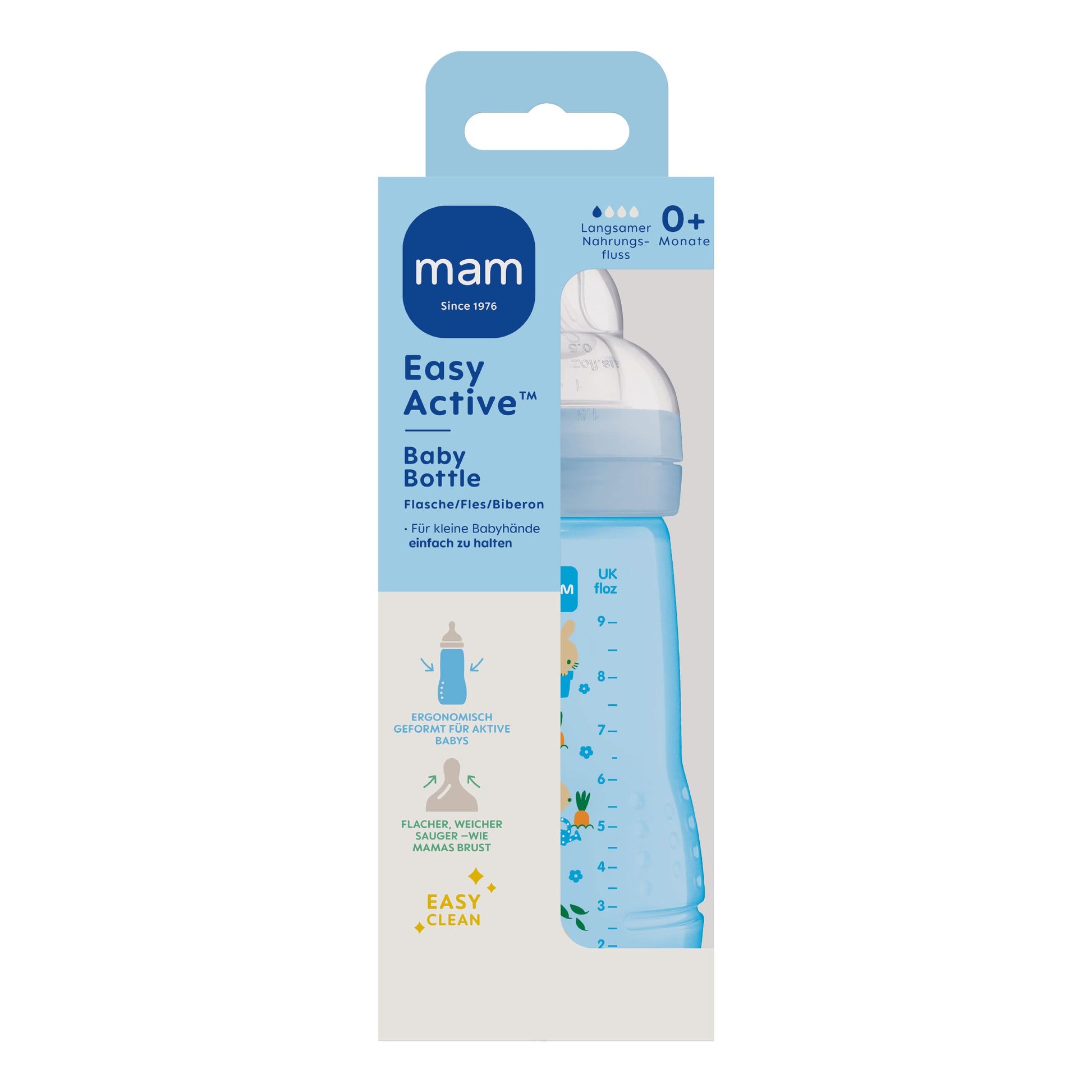 MAM Easy Active Trinkflasche im 2er-Set (330 ml), Baby Trinkflasche inklusive MAM Sauger Größe 2 aus SkinSoft Silikon, Milchflasche mit ergonomischer Form, 4+ Monate, Weltall - Meloni2
