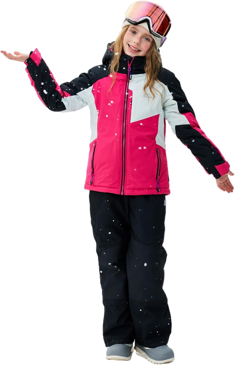 Children's Ski Suit Girls Waterproof Windproof and Warm 2-Piece with Hood 6-16 Years Outdoor Sports, Mountaineering, Skiing