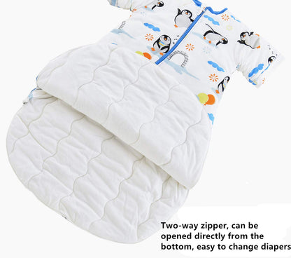 Chilsuessy Baby Sleeping Bag Winter with Removable Long Sleeve Organic Cotton Baby Sleeping Bag Small Children All-Year Sleeping Bag Pyjamas for Boys and Girls, Crown/2.5 Tog, 75-90 cm