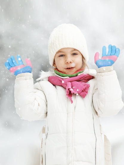 Geyoga 3 Paar Kinder Strickhandschuhe Winter Vollfinger Handschuhe