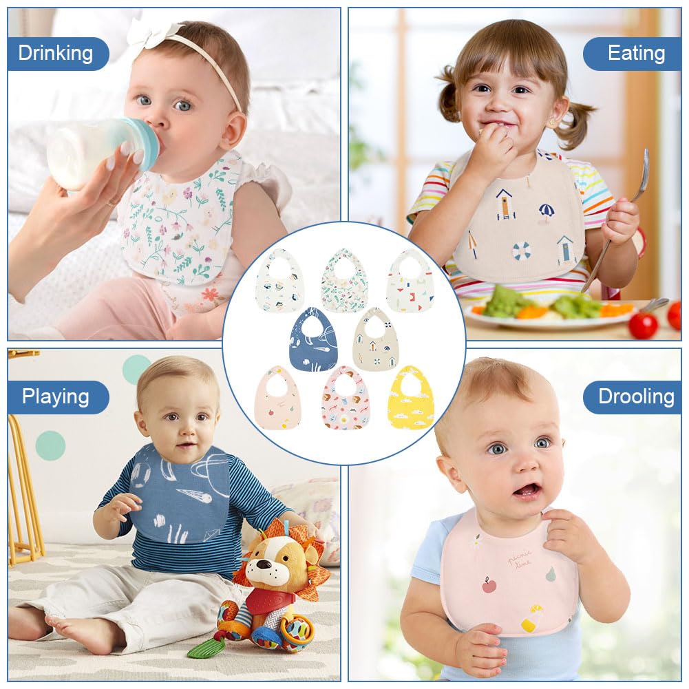 Vicloon Baby Bibs, 8 Pack Soft Absorbent and Waterproof Bibs Dribble Bibs Burp Cloths Baby with Snap Fastener for Baby Boys and Girls Toddlers 