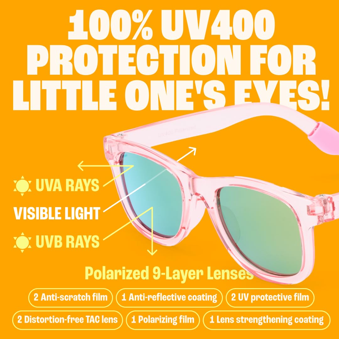 Polarized Baby Sunglasses with Strap - Unbreakable Flexible Toddler Sunglasses for Toddlers Newborn 0-24 Months
