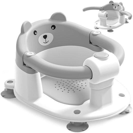 Baby Bath Seat from 6 Months, Bear Non-Slip Bath Seat Baby with 4 Suction Cups and Cushions for Toddlers and Newborns, Safe Portable Bath Chair for Shower or Bathtub, Pink