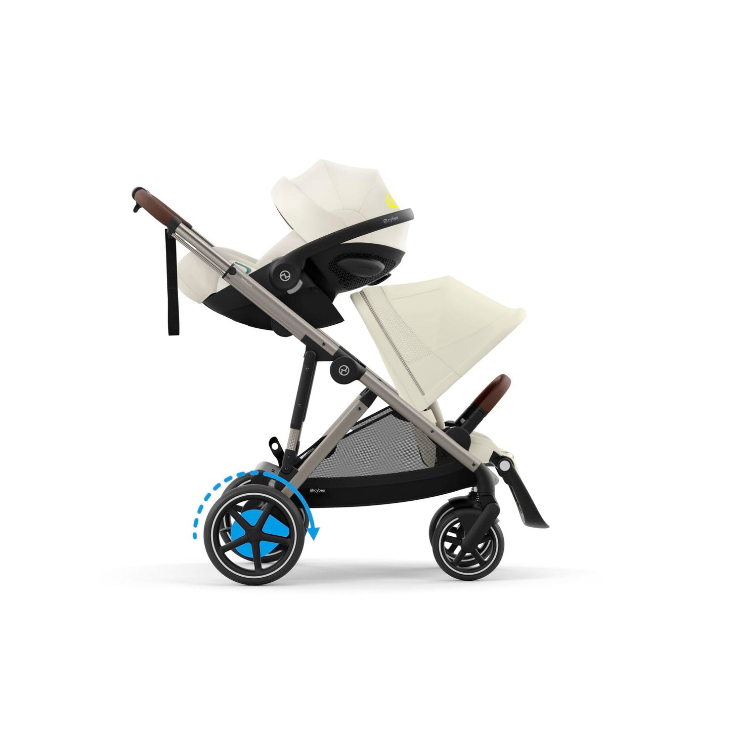 CYBEX Gold Kinderwagen e-GAZELLE S, Ab Geburt bis ca. 4 Jahre, Max. 22 kg (Single-Modus) / 2x 22 kg (Duo-Modus), All-in-1-System mit E-Antrieb und 20+ Konfigurationen, Stone Grey