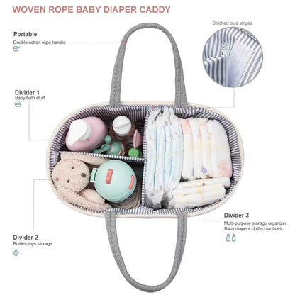 Baby Nappy Caddy Organiser, Multifunctional Storage Box for Nappies, with Interchangeable Compartments, 100% Cotton Linen, Portable Storage Basket for Nappies, Baby Shower Gift