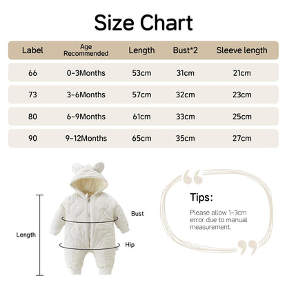 Minizone Baby Winter Jumpsuit with Hood, Romper Snowsuit Boys and Girls, Long-Sleeve Jumpsuit, Warm Outfits, Gift, 6-9 Months, 80 cm, Black