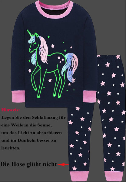EULLA Kinder Mädchen Schlafanzüge Langarm Baumwolle Winter Pyjama Set Einhorn Prinzessin Dino Hase Eule Zweiteilig Nachtwäsche 1-10 Jahre 92 98 104 110 116 122 128 134 140