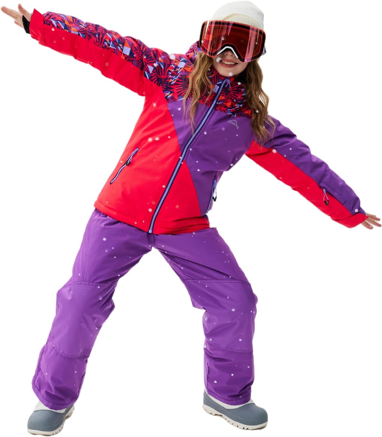 Children's Ski Suit Girls Waterproof Windproof and Warm 2-Piece with Hood 6-16 Years Outdoor Sports, Mountaineering, Skiing