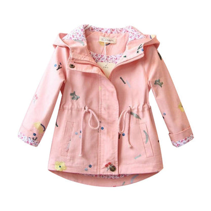 Mädchen Windjacke Mit Kapuze Und Blumenstickerei Trenchcoat Kapuzenmantel