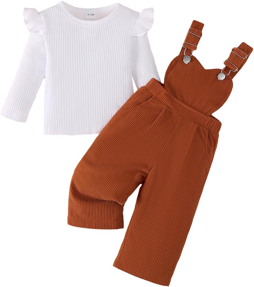 Baby Mädchen Sommer Outfits Rüschen Kurzarm Ripptop+ Blumen/Herzmuster Overalls Shorts Mit Tasche Süßes 2-Teiliges Kleidungsset