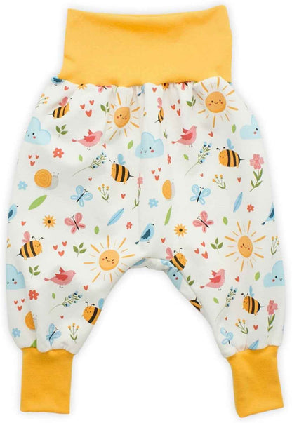 Kleine Könige Baby Girls' Baggy Trousers · Model Summer Bee Birds Summer Paradise White Yellow · Ökotex 100 Certified · Size 62/68