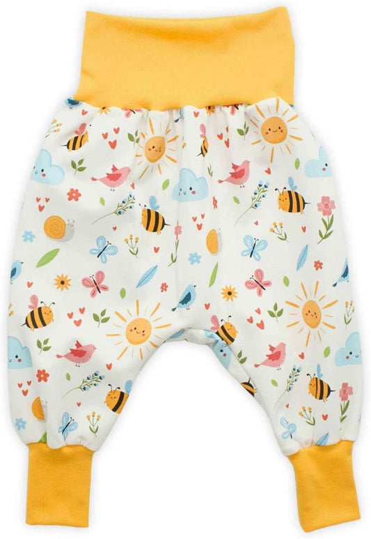 Kleine Könige Baby Girls' Baggy Trousers · Model Summer Bee Birds Summer Paradise White Yellow · Ökotex 100 Certified · Size 62/68