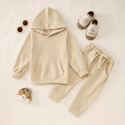 BOUTIKOME Baby Clothing Boys Girls Outfits Newborn Baby Clothing Hoodie and Trousers Two Piece Set with Hood Warm Soft Long Sleeve Shirt Plain Children's Hoodie 