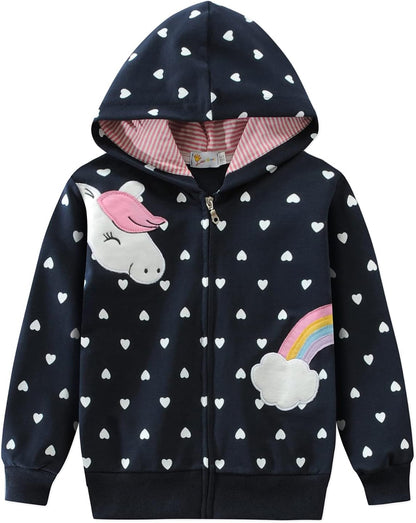 EULLA Children's Girls' Zip Up Hoodie Sweat Jacket Hooded Jacket Hooded Jacket Hoodie Long Sleeve Cotton Unicorn Pullover Hoodie Sweatshirt with Zip 92 98 104 110 116 122