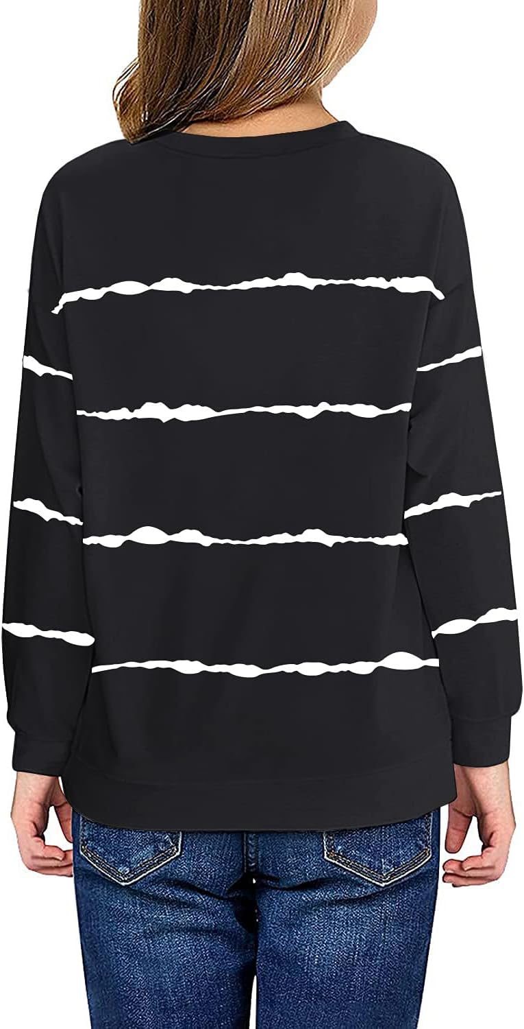 Haloumoning Sweatshirt Mädchen Streifen Rundhalsausschnitt Kinder Pullover Casual Langarm Tops