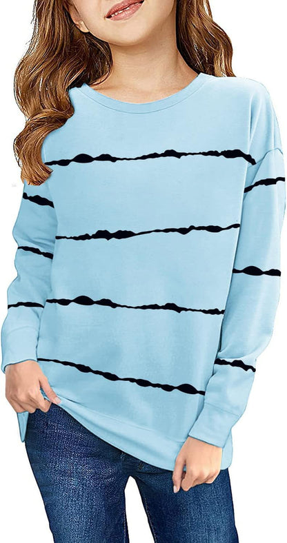 Haloumoning Sweatshirt Mädchen Streifen Rundhalsausschnitt Kinder Pullover Casual Langarm Tops