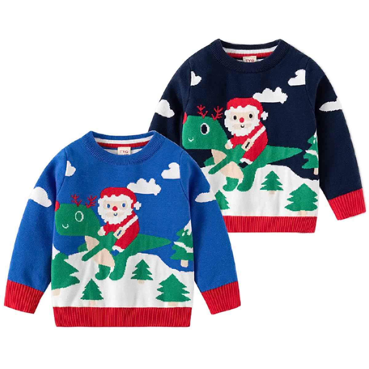 Fandecie Children's Christmas Jumper Cotton Crew Neck Christmas Elk Santa Sweater Girls Boys Sweatshirt Jumper 2-7 Years