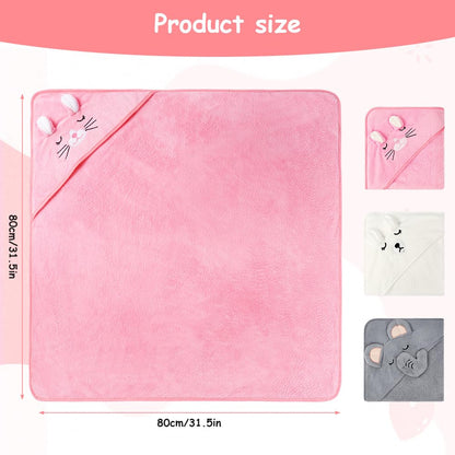 Aolso Hooded Towel Baby, 80 x 80 cm Baby Towel Hood, Baby Wash Cloth, Coral Fleece Baby Towel with Hood for Newborns, Soft and Super Absorbent, Unisex (Grey Elephant)