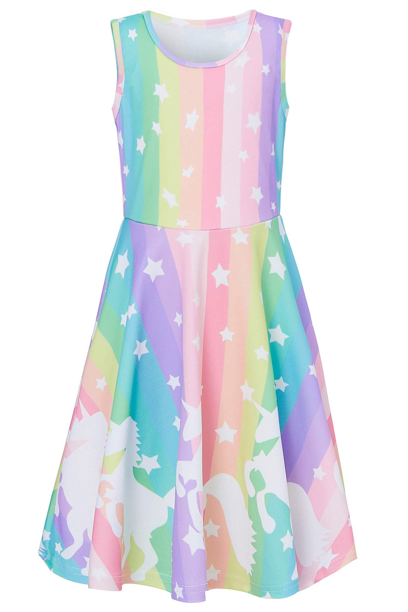 AIDEAONE Mädchenkleid Schmetterling A-Linie Ärmelloses Sommerkleid Buntes Kleid 4-12 Jahre