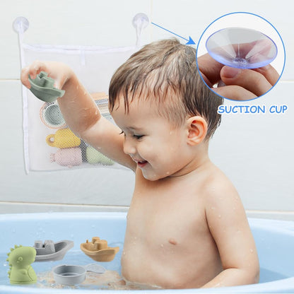 BIQIQI Baby Badespielzeug, 15 Stück Badewannenspielzeug Baby Silikon Wasserspielzeug Kinder mit Spritztiere Boote Badelöffeln,Schwimmende Schwimmbad Badewanne Pool Bad Spielzeug für Kleinkinder
