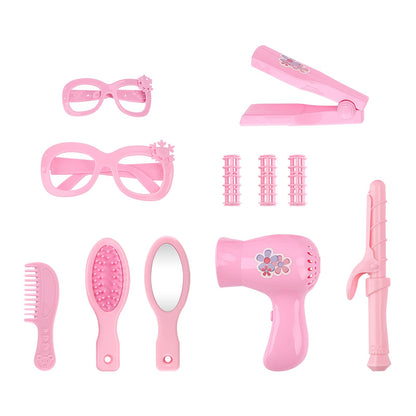 deAO Babypuppen-Spielset, Kleid Spiel Set für 36cm Puppe mit 3 Outfits und Puppenzubehör zum Kämmen und Frisieren, Puppe mit Langen Rosa Haaren Tolles Rollenspiel-Spielzeug für Kinder