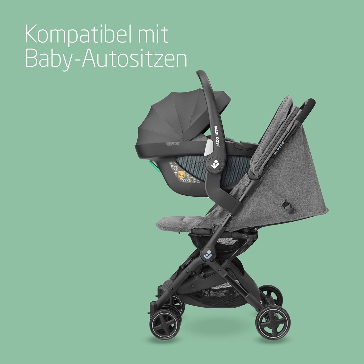 Maxi-Cosi Lara2 Baby Kinderwagen, 0–4 Jahre, 0–22 kg, federleichter, kompakter Buggy, 3 Liegepositionen, flache Liegeposition, klein zusammenklappbar, Schultergurt, Essential Black - Meloni2