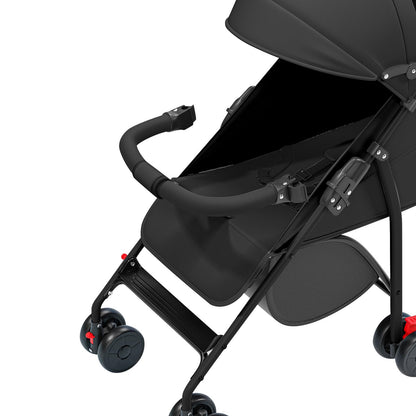 Buggy für Babys, ultraleicht, kompakt, faltbar und neigbar, von Geburt bis 25 kg, mit Trolley-System, Regenschutz inklusive, ausziehbarer Haube, C-schwarz