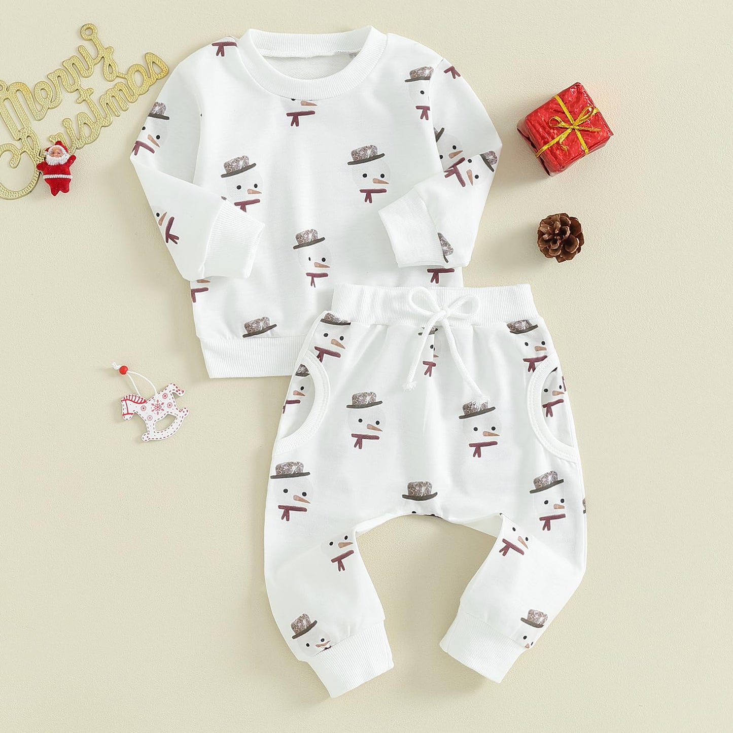 Baby Boys Girls Outfit Snow Sweatshirt + Trousers Two Piece Set Christmas New Year Baby Newborn Clothing