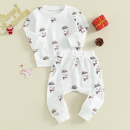 Baby Boys Girls Outfit Snow Sweatshirt + Trousers Two Piece Set Christmas New Year Baby Newborn Clothing