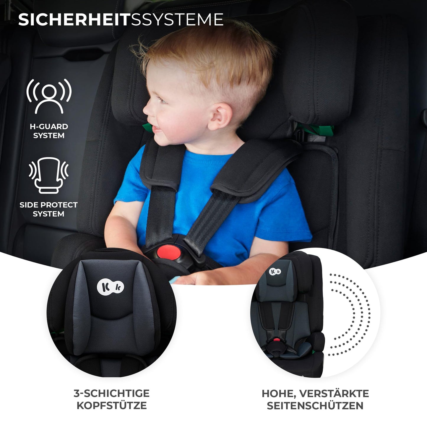 Kinderkraft SAFETY FIX 2 I-SIZE 76-150 cm Kindersitz 9-36 kg, Kinderautositze mit isofix, Einstellung der Kopfstütze, spezielle Sicherheitssysteme, 5 punkt gurte, Einsatz im set, Schwarz