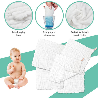Koo-dib Baby Musselin Waschlappen Tuch Mullwindeln Spucktücher -Handtücher Weiche Neugeborene Gesichtstücher Saugfähig Junge Mädchen Sabberlätzchen 10 Stück 25x25 cm lätzchen