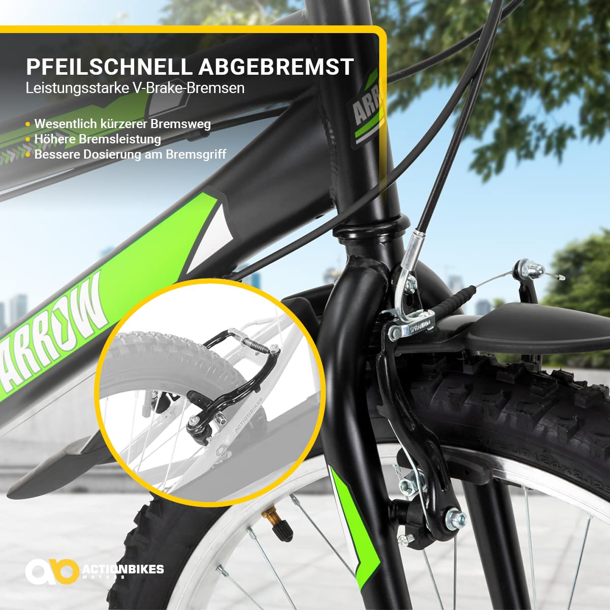 Actionbikes Kinderfahrrad Arrow | 20 Zoll 24 Zoll - V-Brake Bremsen - Fahrrad für Kinder von 6-12 Jahren - Schutzblech v. / h - Kinder Fahrrad für Mädchen & Jungen - Fahrräder - Bicycle - Kinderrad - Meloni2