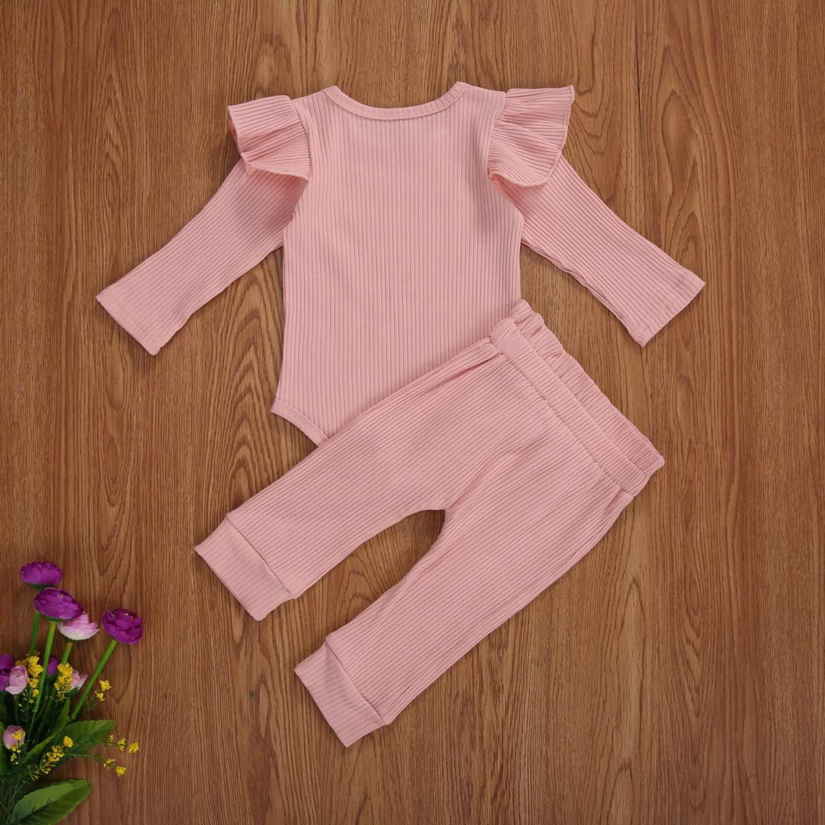 Baby Mädchen Kleidung Set, Weiches Neugeborenes Outfit mit Langarm Bodysuit Strampler, Hose und Stirnband / Hut