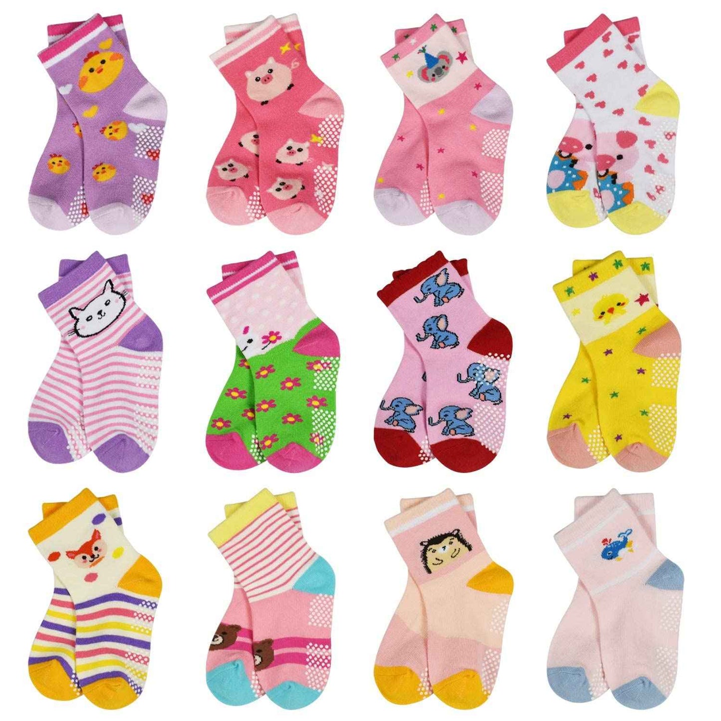 HYCLES Baby ABS Socks Children 0-7 Years 12 Pairs Stopper Socks Children Non-Slip Socks Child Boys Girls 23-26 27-30 Toddler Socks Baby