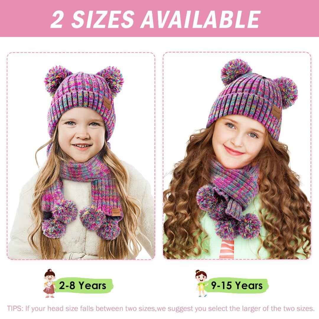 SENPUKI Gloves Hat and Scarf Children's Set, Girls Toddler Kids Beanie Hat Winter with Bobble Knitted Neck Warmer Neckerchief Tube Scarf Gloves Mittens Fleece Lined Gift Set