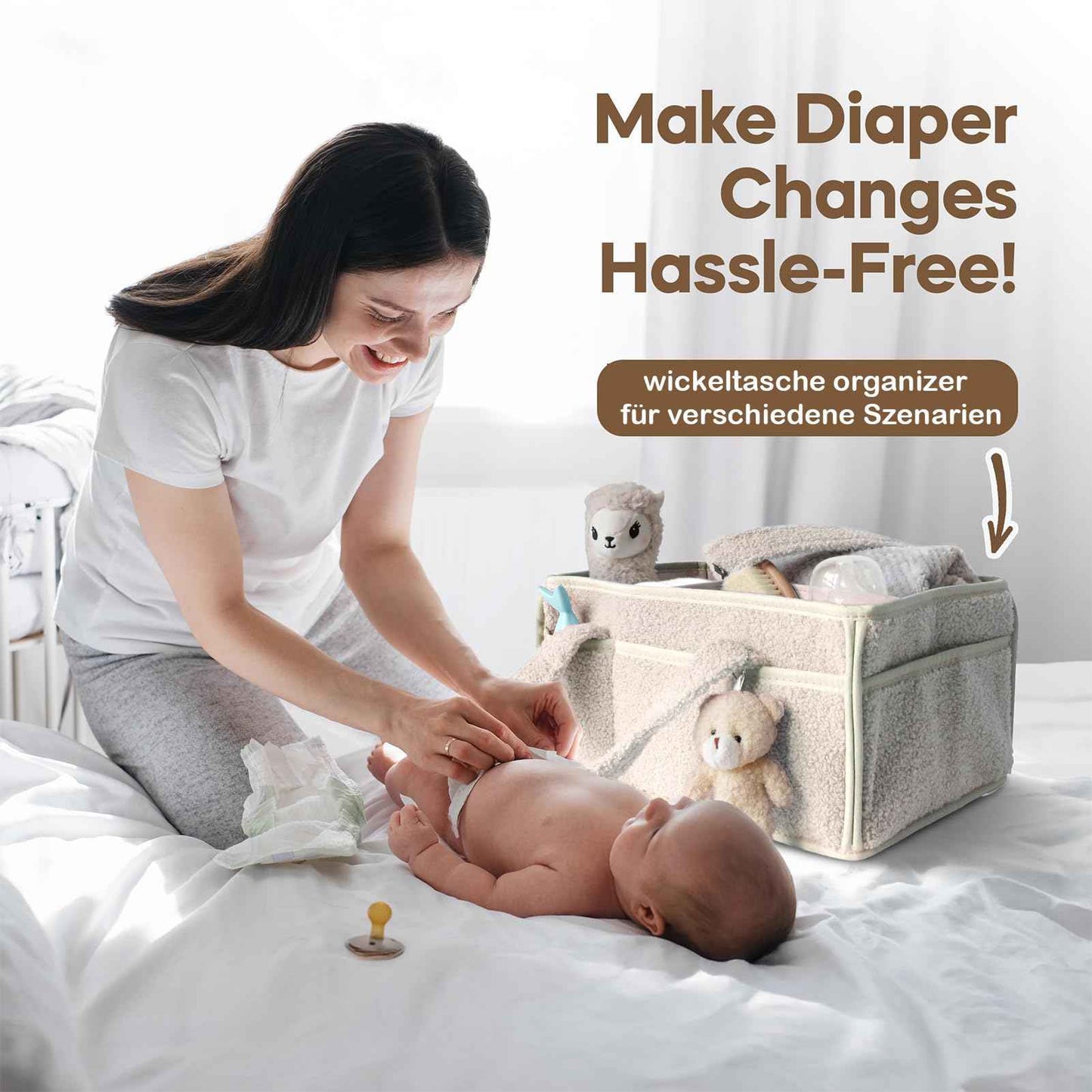 Changing Bag Organiser, Changing Table Organiser, Portable Changing Basket with Removable Compartments, Plush Changing Organiser with Handles, Baby Storage Basket for Changing and Baby Things