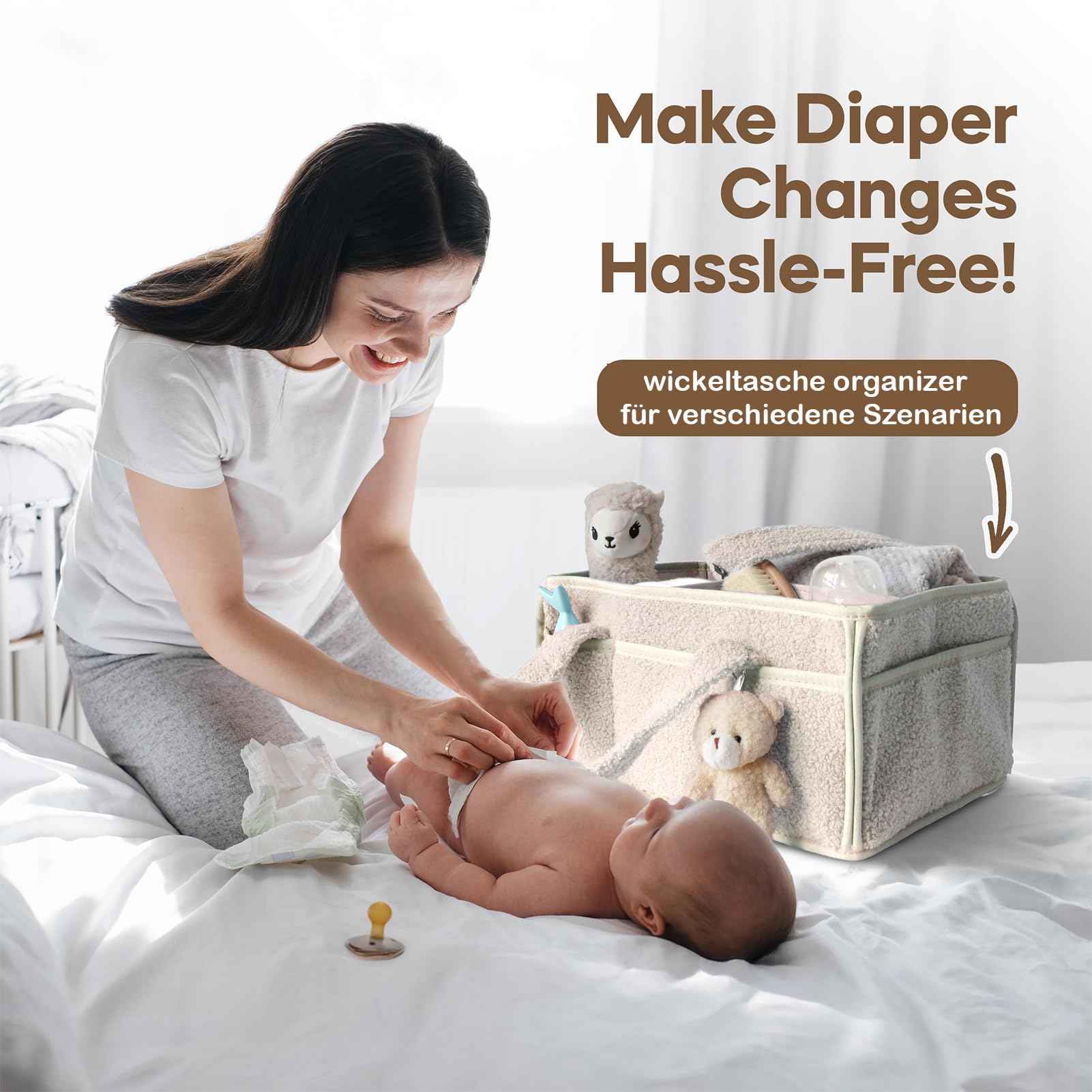 Changing Bag Organiser, Changing Table Organiser, Portable Changing Basket with Removable Compartments, Plush Changing Organiser with Handles, Baby Storage Basket for Changing and Baby Things