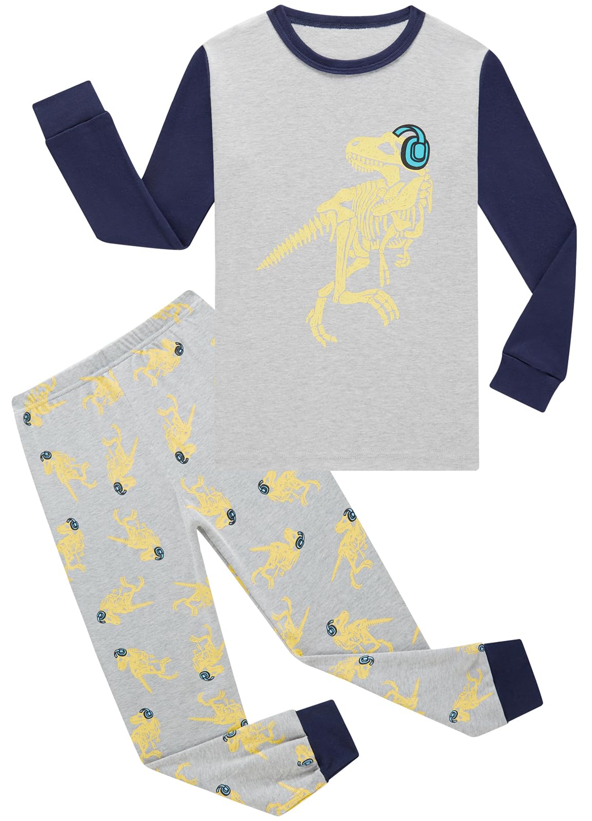 Jungen Pyjamas, Dinosaurier Langarm Zweiteiler Pyjama, Kinder Baumwolle Pyjama Set, Winter, Weihnachten Nachtwäsche, Größe 1–12 Jahre