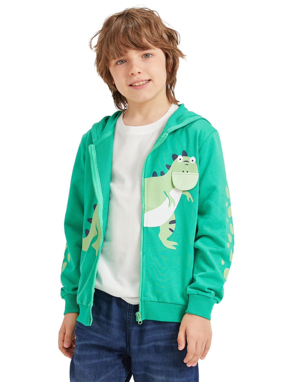 Alleen Boys' Sweat Jacket Hoodie Long Sleeve Cotton Children's Pullover Dino Hoodie Jacket with Hood and Zip 
