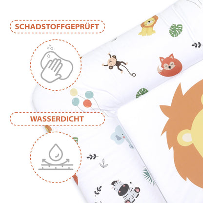 Wickelauflage Wickelunterlage abwaschbar und wasserdicht 75x72 cm - Wickelmatte zum Auflegen auf Wickeltisch Wickelaufsatz Wickelkommode oder Waschmaschine changing mat 75 x 72 Safari Motiv